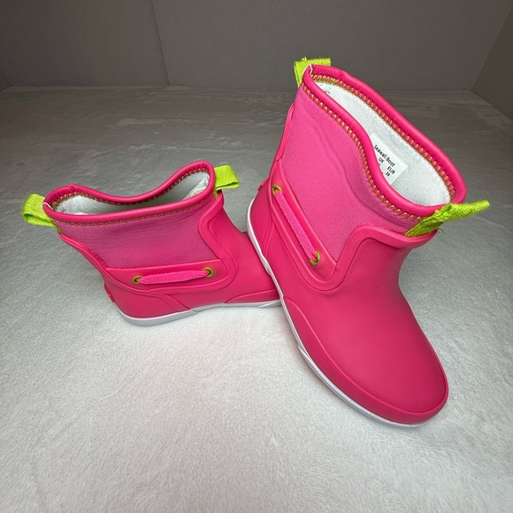 Sherry Vibrant Pink Kids' Rain Boots with Green Accents - Picture 1 of 10